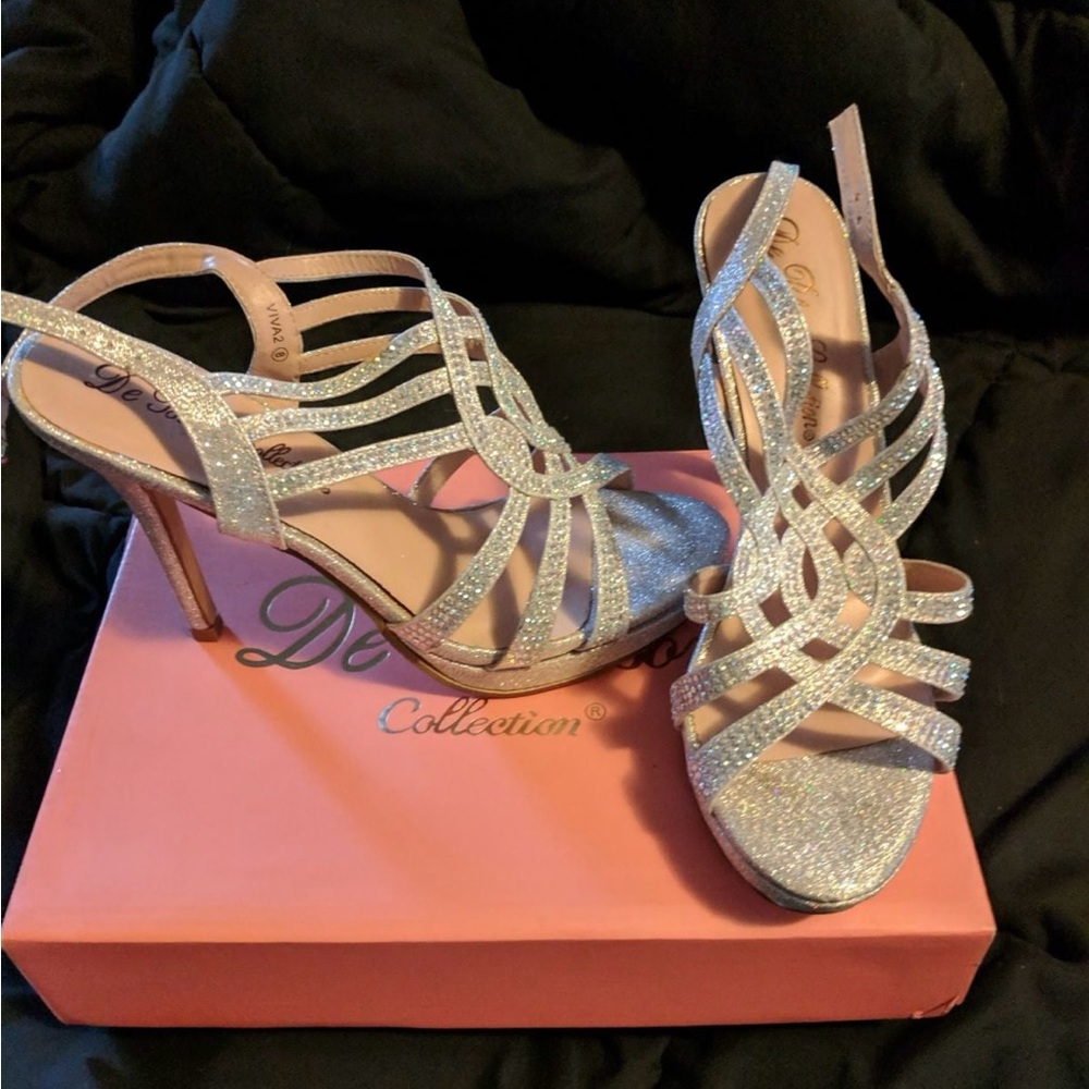 De Blossom Collection Glittering Silver Strappy Heels